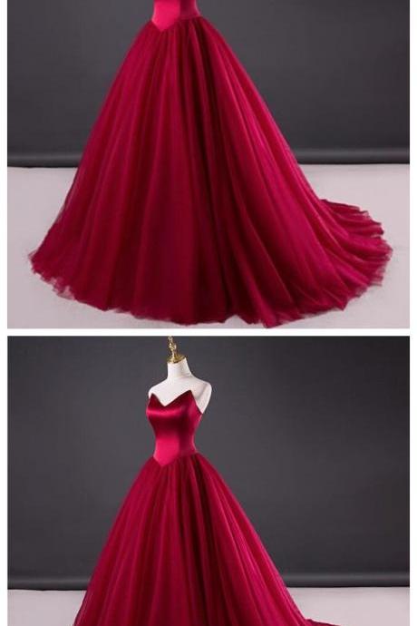 Ball Gown Wine Red Prom Dress,simple Red Wedding Dress,strapless Red Formal Dress