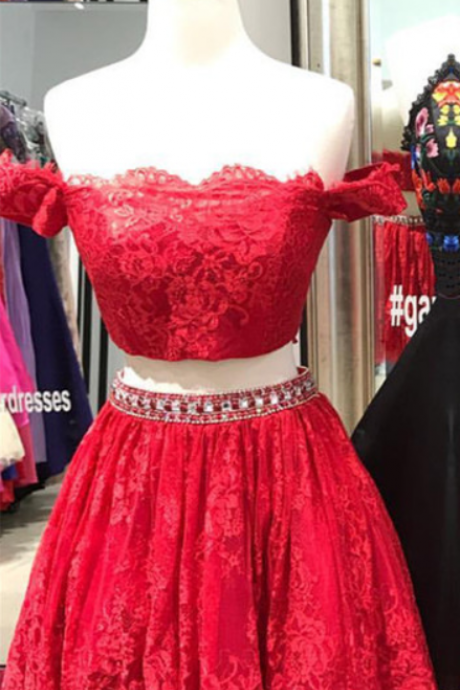 Two Piece Homecoming Dress,lace Homecoming Dress,red Prom Dress,short Cocktail Dress