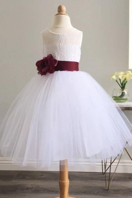 Floral Lace White Flower Girl Dress, Recital White Dress, Holiday Dresses, Pageant Dress, Christening Dress, Baby Girl Dress