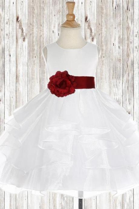 Organza Ivory Flower Girl Dress with Tie Sash Bow, Junior Bridesmaid Dress, Ivory Girl Dress, Rustic Girl Dress