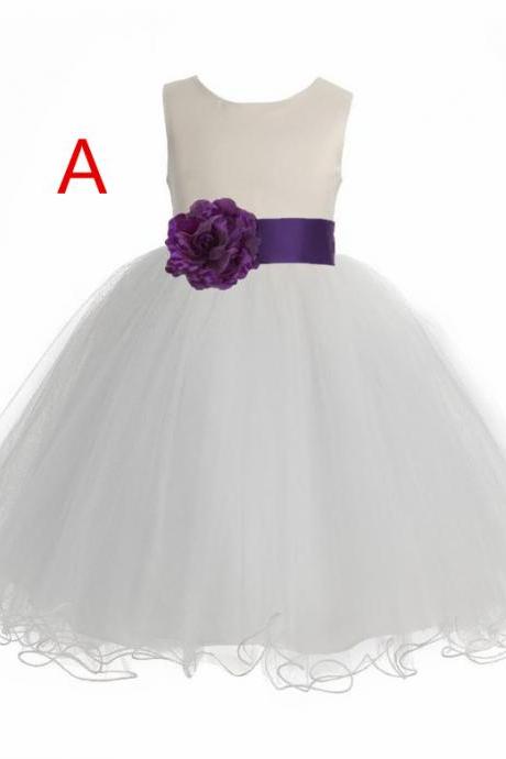 Satin Ivory Flower Girl Dress, Ivory Tulle Dress, Wedding Flower Girl Dresses