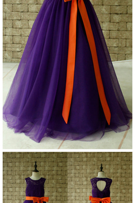 Floor Length With Orange Sash And Bow Birthday Dress Made For Girls