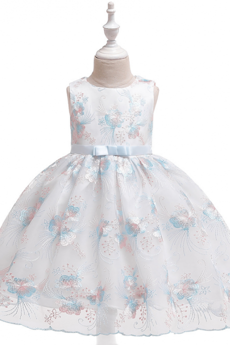 Floral Flower Girl Dress Princess Wedding Birthday Prom Party Tutu Gown Children Kids Clothes baby blue