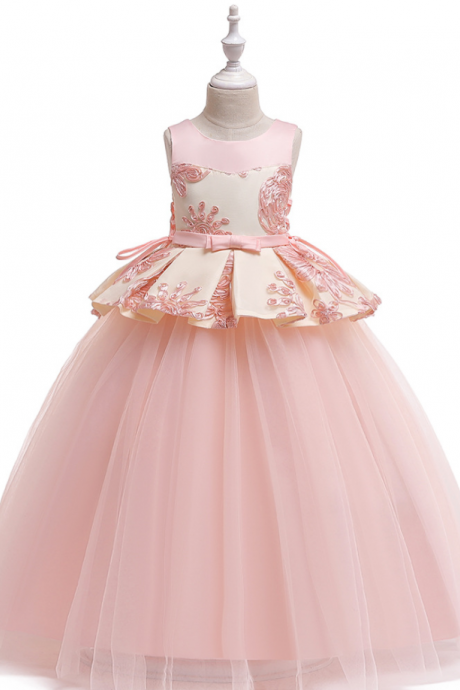 Long Flower Girl Dress Embroidery Teens Formal Birthday Party Tutu Gown Children Kids Clothes
