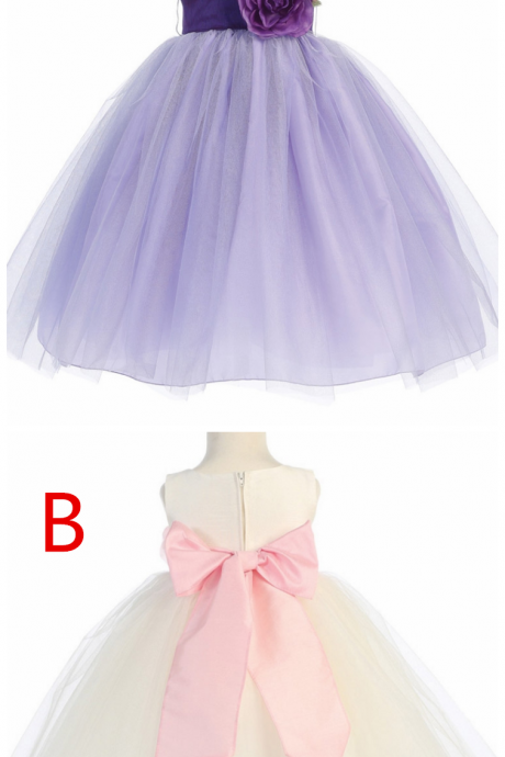 Blossom Lilac Poly Silk Bodice & Tulle Skirt Dress W/ Detachable Flower & Sash