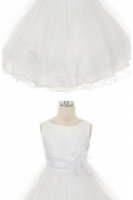 White Sequined Bodice W/ Double Layered Mesh Dress