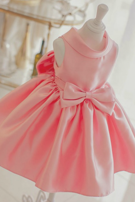 Flower Girl Dress, Light Pink Baby Girl Party Dress, Pinnk Bridesmaid Dress, Big Bow Dress, Pink Flower Girl Dress, Baby Girl Birthday Outfit,