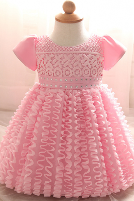 Pink Pricess Prom Dress, Flower Girl Dress Short , Wedding Flower Girls Dresses