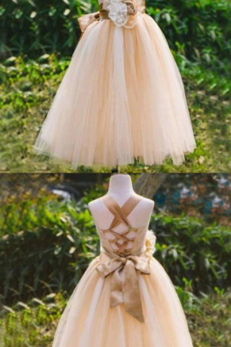 Lovely Lace Sleeveless Lace Up Back Lace Flower Girl Dresses With Handmade Flower Sash,fg1830