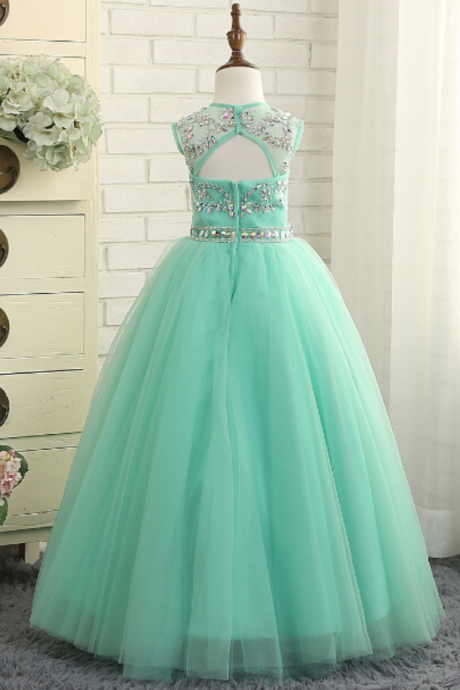 Beautiful Mint Green Flower Girl Dresses Beaded Tulle Baby Girl Prom Perform Perform Brithday Ball Gowns