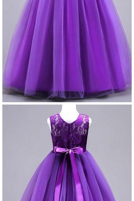 Lace Jewel Neckline Full-length A-line Flower Girl Dress