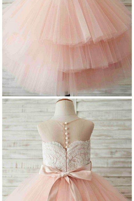 Tulle Satin Jewel Neckline Knee-length Ball Gown Flower Girl Dresses
