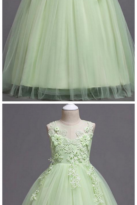 Lace Satin Tulle Jewel Neckline A-line Flower Girl Dress