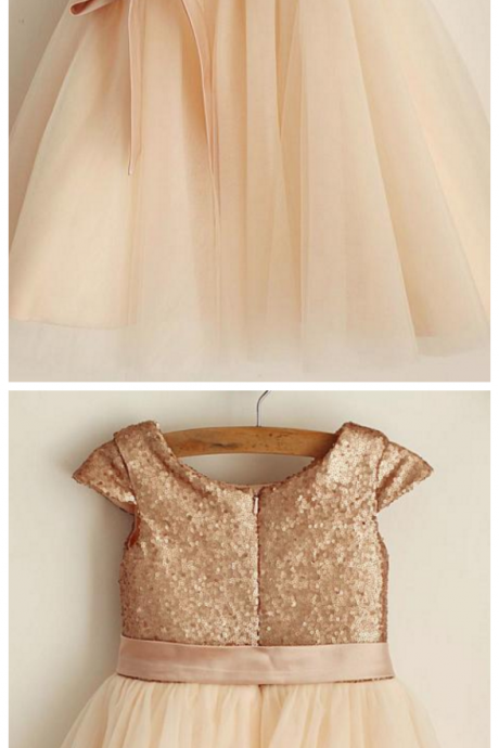 Sequin Lace Tulle Scoop Neckline Cap Sleeves A-line Flower Girl Dresses