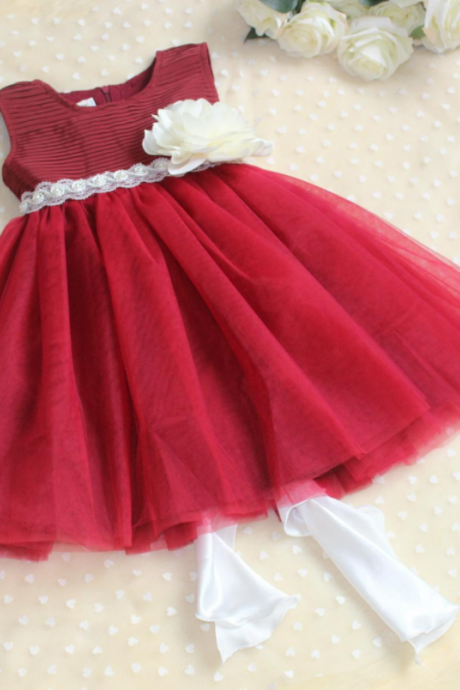 Fashion Red Dress Skirt Children Princess Dress Flower Girl Dress Children's Clothing For Girls Costumes Wedding Dress Veil