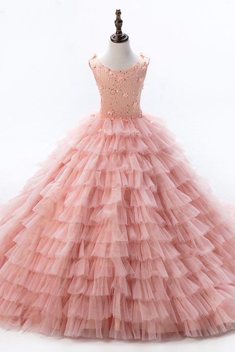 2018 Baby Peach Pageant Dresses For Girls Glitz Flower Girl Dresses Sleeveless Ball Gowns Girls Communion Dress