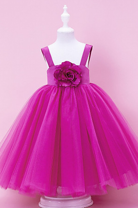 Formal Long Length Flower Girl Dresses Tulle Ball Gown Simple Kids Wedding Party Dresses 0502-20