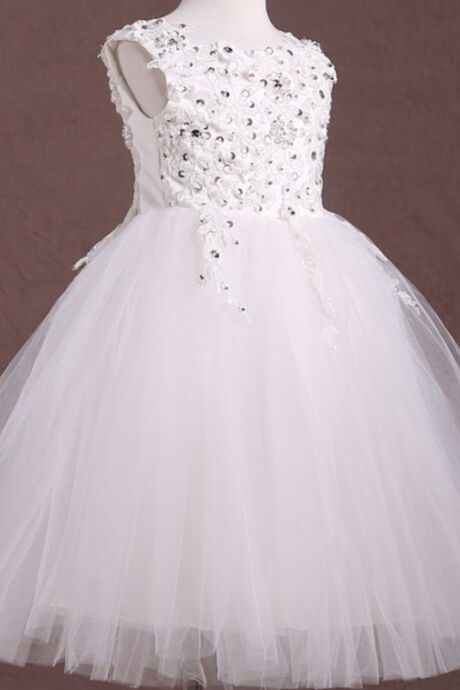 Fashion Ball Gown Applique Beading Flower Girl Dresses Children Birthday Dress Kids Wedding Party Dresses Wlj123