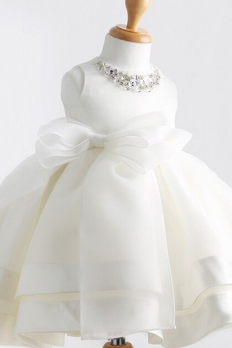 Ball Gown Tea Length Flower Girl Dresses Children Birthday Dress Beading Kids Wedding Party Dresses Wlj98