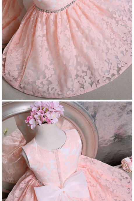Lovely Pink Beads Flower Girls Dresses Sleeveless Ruffle Organza Little Girls Dress