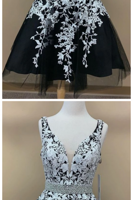 Short Homecoming Dresses, Black And White Lace Homecoming Dresses Party Dresses