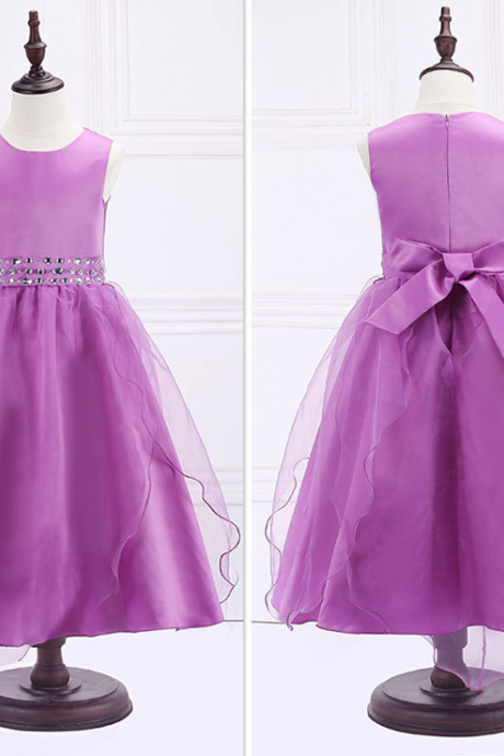 Crystal Purple Girl Birthday Wedding Party Formal Flower Girls Dress Baby Pageant Dresses 295