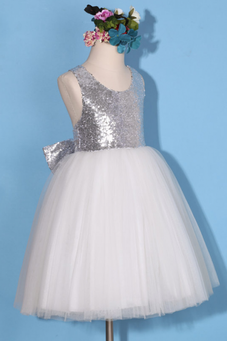 Silver Sequin Baby Girl Birthday Wedding Party Formal Flower Girls Dress Baby Pageant Dresses 271