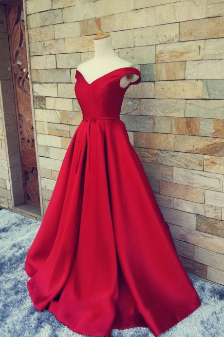 Red Satin A Line Formal Dresses Featuring Ruched Skirt And V Neckline - Prom Dresses,party Dress