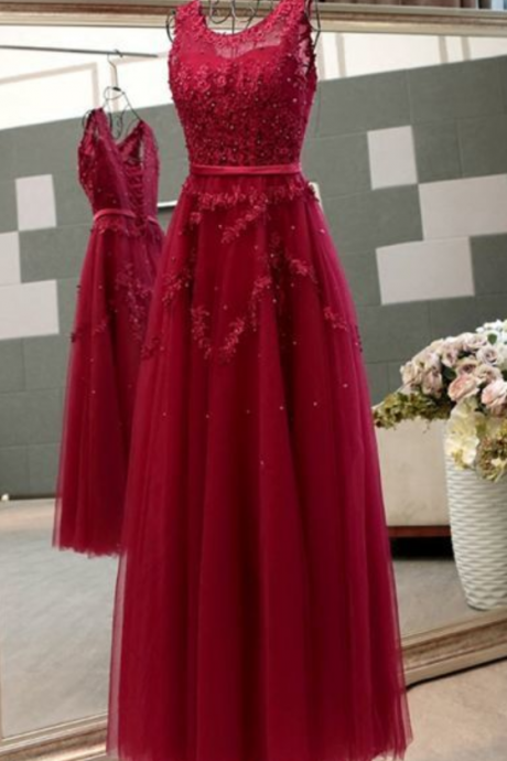 Gorgeous Custom Made A-line Princess Scoop Neck Sleeveless Floor Length Prom Dress