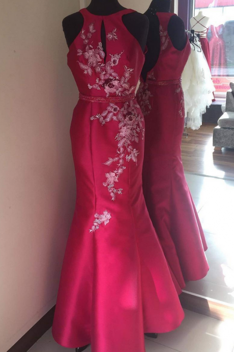 Elegant Fuchsia Open Back Mermaid Long Prom Dress,