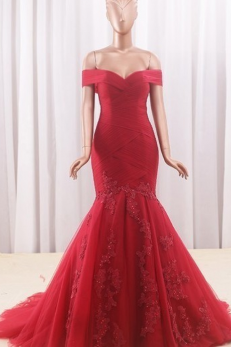 Mermaid Tulle Appliques Lace Court Train Off-the-shoulder Ball Dresses