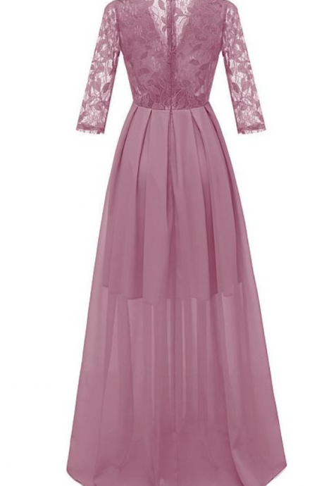 Lace & Chiffon V-neck Neckline Floor-length A-line Bridesmaid Dresses