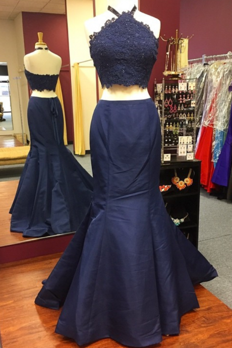 Two Piece Prom Dress,mermaid Prom Dress,halter Prom Dress,mermaid Evening Gowns,long Evening Dress