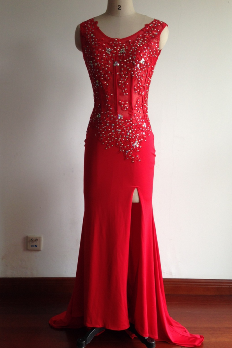 Red Prom Dresses,beaded Evening Gowns,sexy Formal Gown For Teen,