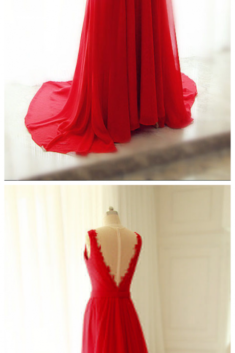 Prom Dresses, Prom Dresses Embroidered Lace, V Neck Prom Dresses, Red Chiffon Prom Dresses, Lace Prom Dresses, Long Prom Dresses, 2017 Prom
