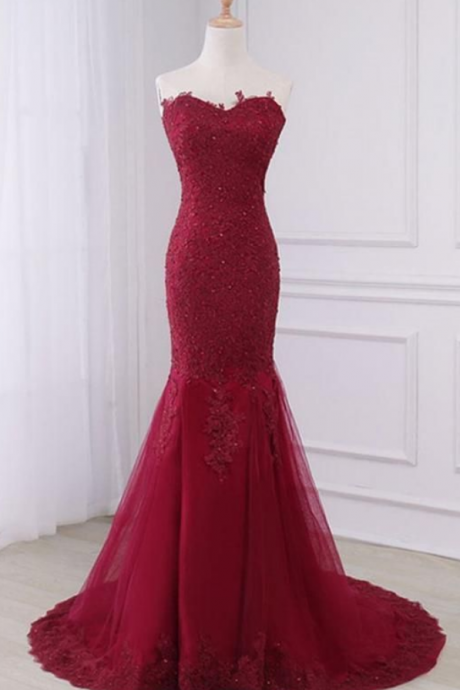Long Prom Dresses, Lace Prom Dresses, Mermaid Party Prom Dresses, Sleeveless Evening Dresses, Prom Dresses With Court Train, Beading Prom Dr