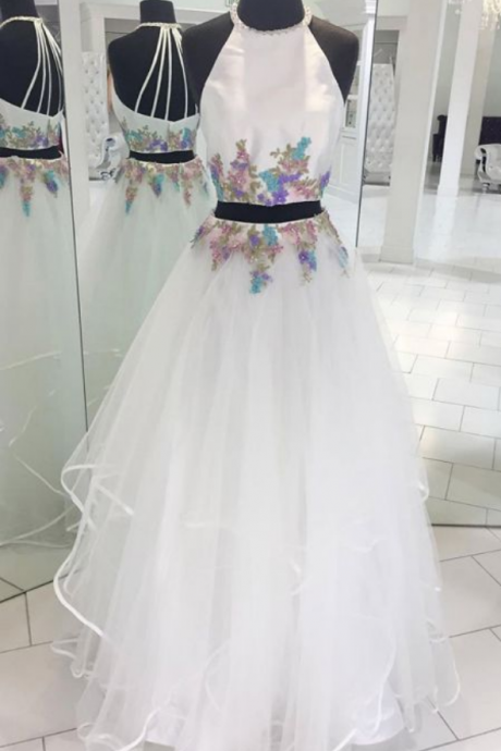 Two Pieces White Tulle Long Prom/evening Dress