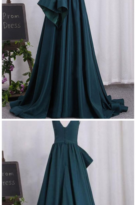 Chic Hunter Green Prom Dresses V-neck Satin Long 2018 Pageant Gowns Court Train