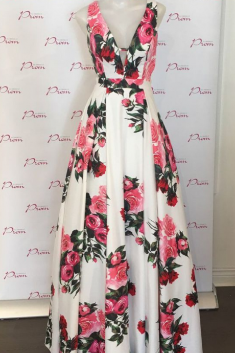 A-line Floral Long Prom Dress, Spring Prom Dress, Party Dress P3127