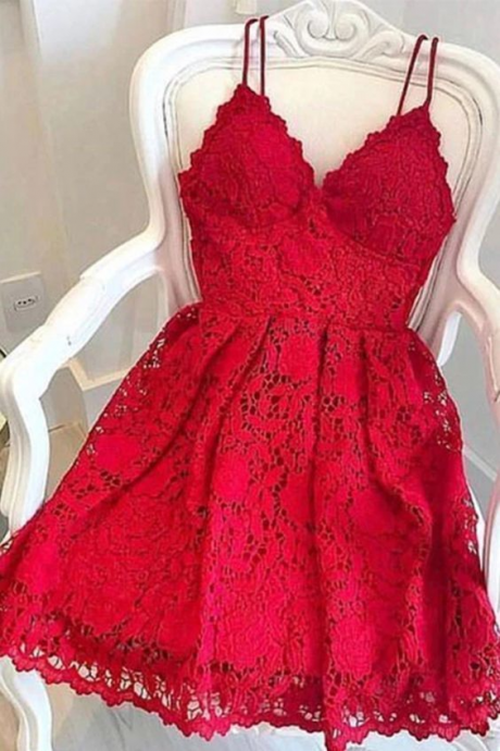Sassy Wedding Cute Red Short Homecoming Dress Lace Party Gowns