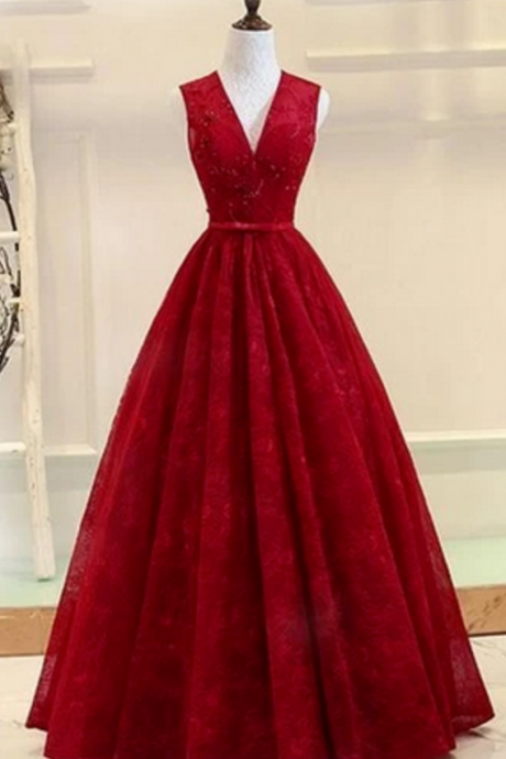 Sassy Wedding Charming Appliques Red A Line Prom Dress, Tulle Evening Dress, Women Dress