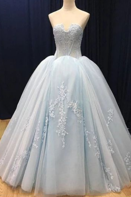 Blue Tulle Customize Long V Neck High Waist Evening Dress