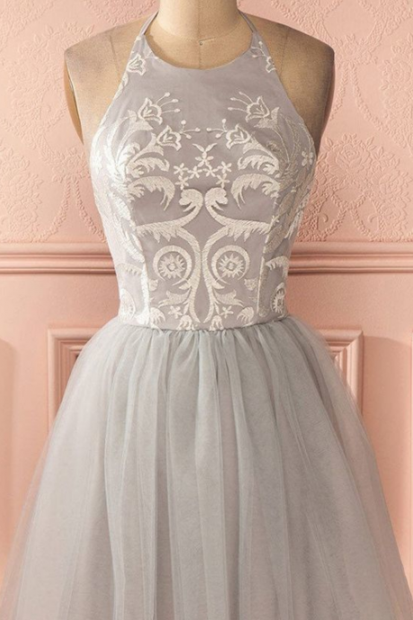 Sleeveless Silver Prom Homecoming Dresses Distinct Short A-line/princess Pleated Backless Dresses