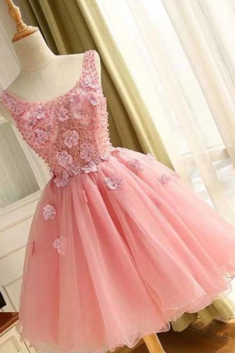 A Line Scoop Homecoming Dresses Tulle With Applique