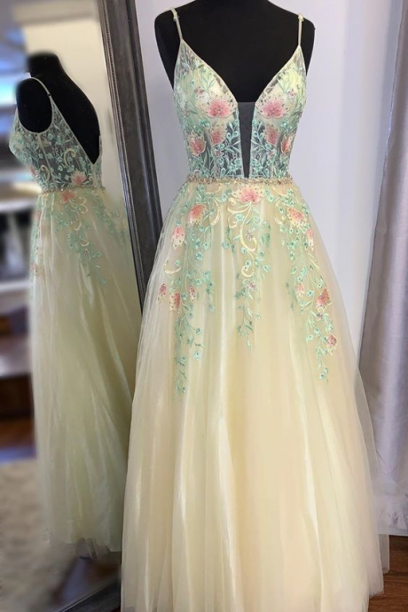 Pretty Long Prom Dresses, Modest Yellow Prom Gowns