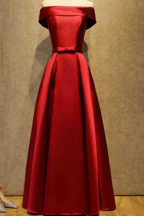 Wine Red Satin Simple Floor Length Bridesmaid Dress, Prom Dress