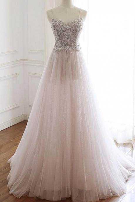 Beautiful Tulle Sweetheart Beaded Party Gown, Long Prom Dress