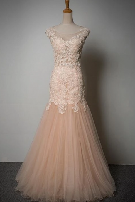 Tulle Mermaid Gown With Lace Applique, Evening Gown