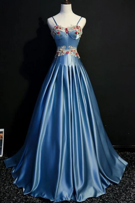Sweetheart Satin Long Party Gown With Straps, Prom Dress
