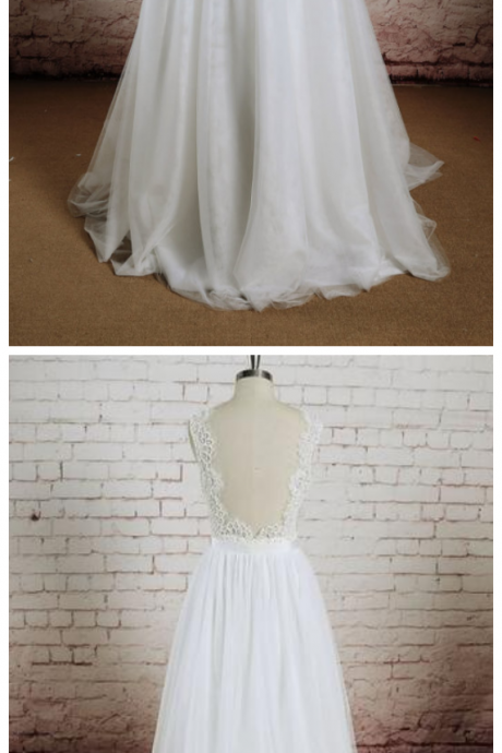 White Ivory Chiffon Wedding Dress, Backless Wedding Dress, Sexy Wedding Dress, A-line Wedding Dress